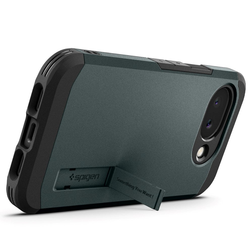 Google Pixel 10a Spigen Tough Armor Hybrid Deksel m. Stativfunksjon - MagSafe Kompatibel - Grønn