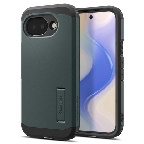 Google Pixel 10a Spigen Tough Armor Hybrid Deksel m. Stativfunksjon - MagSafe Kompatibel - Grønn