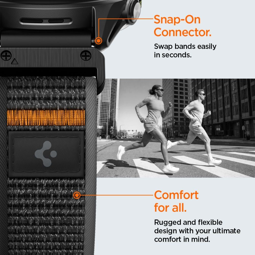 Universal Garmin 22mm QuickFit Spigen Athlex Air Nylonrem - Svart / Oransje