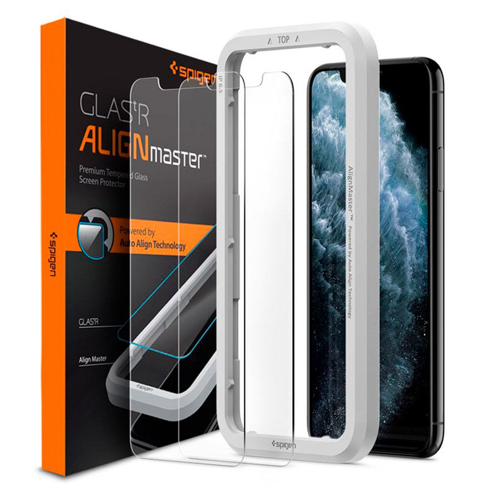 iPhone 11 Pro / X / Xs Spigen Alignmaster Glas.tR Skjermbeskytter 2. Stk - Case Friendly - Genomskinlig