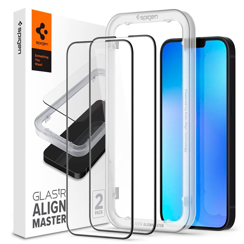 iPhone 14 / 13 Pro / 13 Spigen Skjermbeskyttelse 2-Pack - Svart Kant