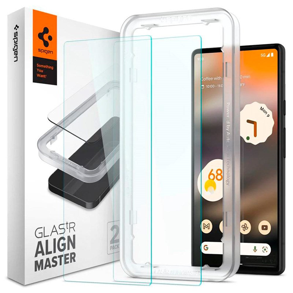 Google Pixel 6a Spigen Alignmaster Glas.tR Skjermbeskytter 2. Stk - Case Friendly - Genomskinlig