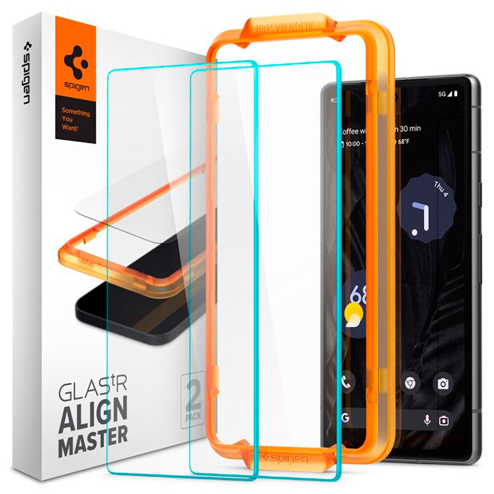 Google Pixel 7A Spigen Alignmaster Glas.tR Skjermbeskytter 2. Stk - Case Friendly - Genomskinlig