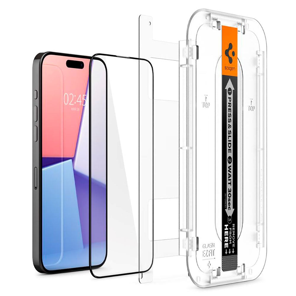 iPhone 15 Pro Max Spigen EZ Fit Glas.tR Skjermbeskytter 2. Stk - Case Friendly - Svart Kant