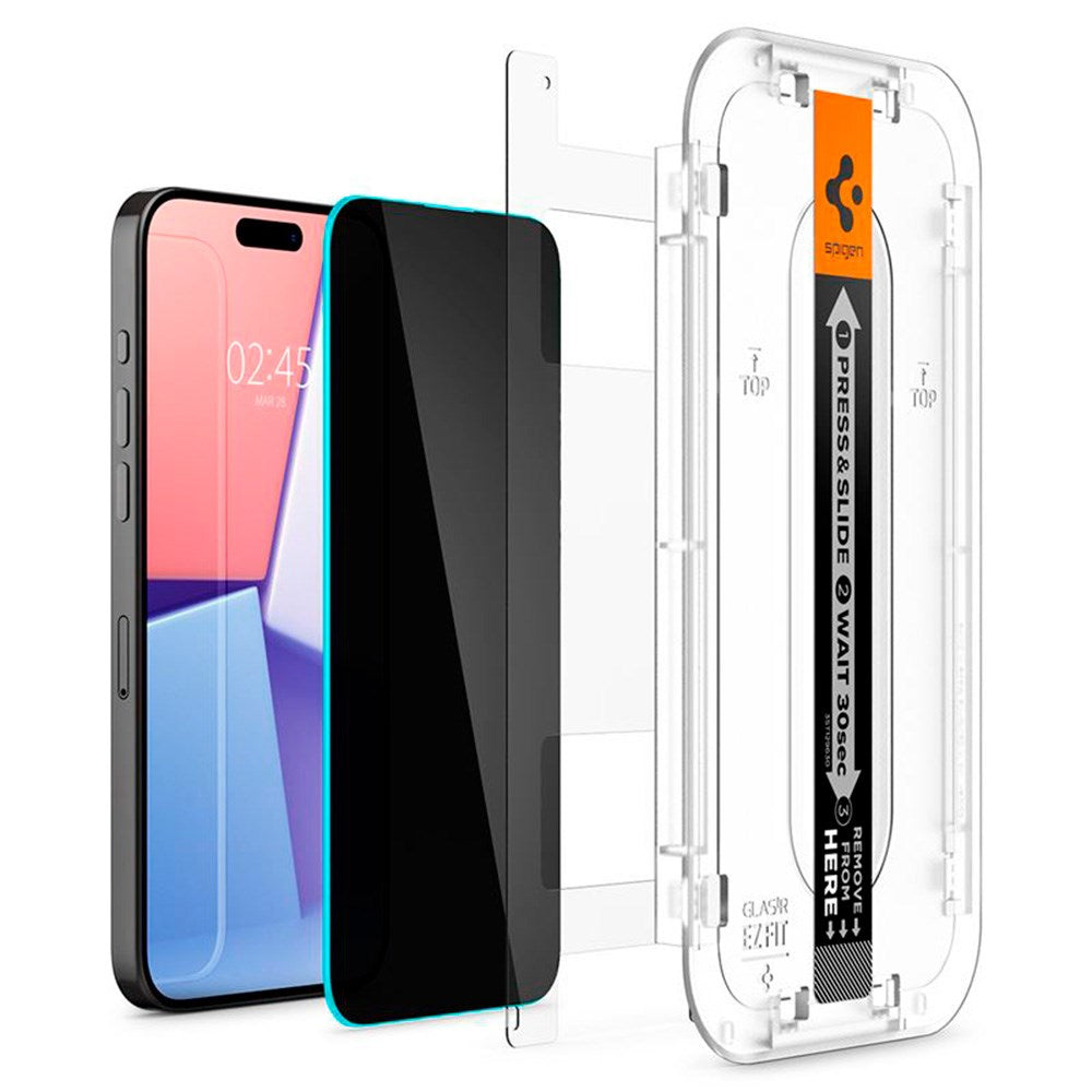 iPhone 15 Pro Spigen EZ Fit Glas.tR Skjermbeskytter 2. Stk - Privacy Filter - Case Friendly - Gjennomsiktig