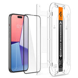 iPhone 15 Spigen EZ Fit Glas.tR Skjermbeskytter 2. Stk - Case Friendly - Svart Kant