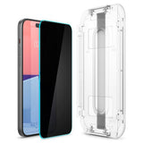 iPhone 15 / 16 Spigen EZ Fit Glas.tR Skjermbeskytter 2. Stk - Privacy Filter - Case Friendly - Gjennomsiktig