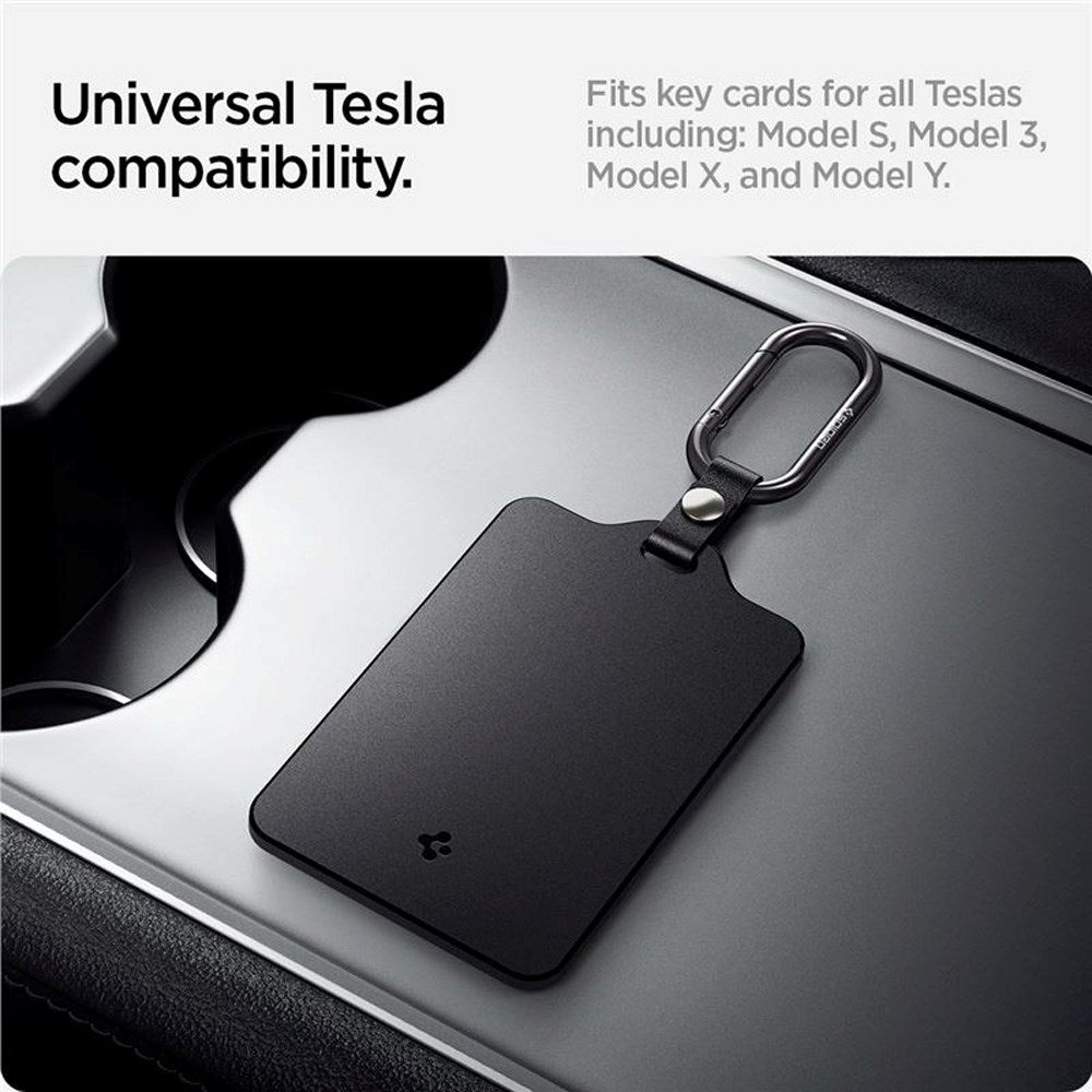 Spigen - Tesla Nøkkelkortholder m. Karabinkrok - 2-Pack - Svart