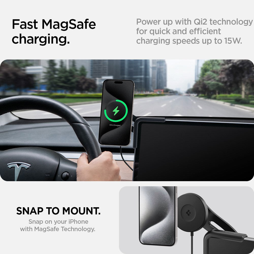 Spigen TapLock Mobilholder til Tesla S / 3 / X / Y / Cybertruck - MagSafe Kompatibel - Svart
