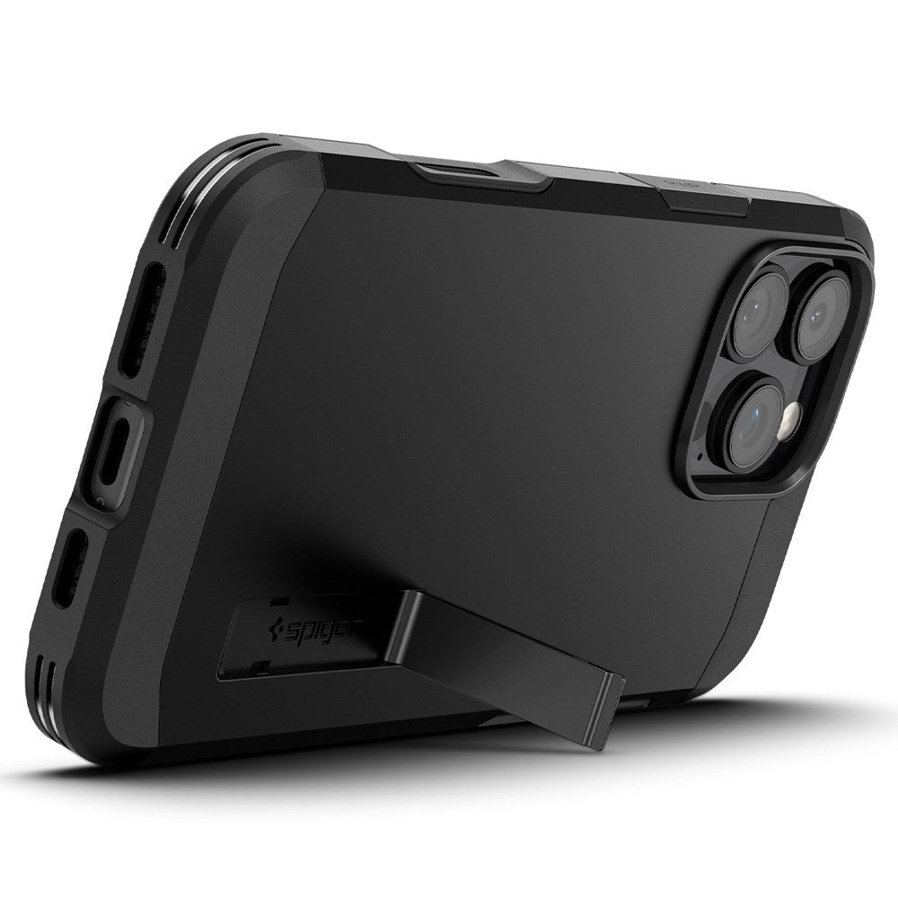 iPhone 16 Pro Spigen Tough Armor T Deksel med Stativ - MagSafe-Kompatibelt - Svart