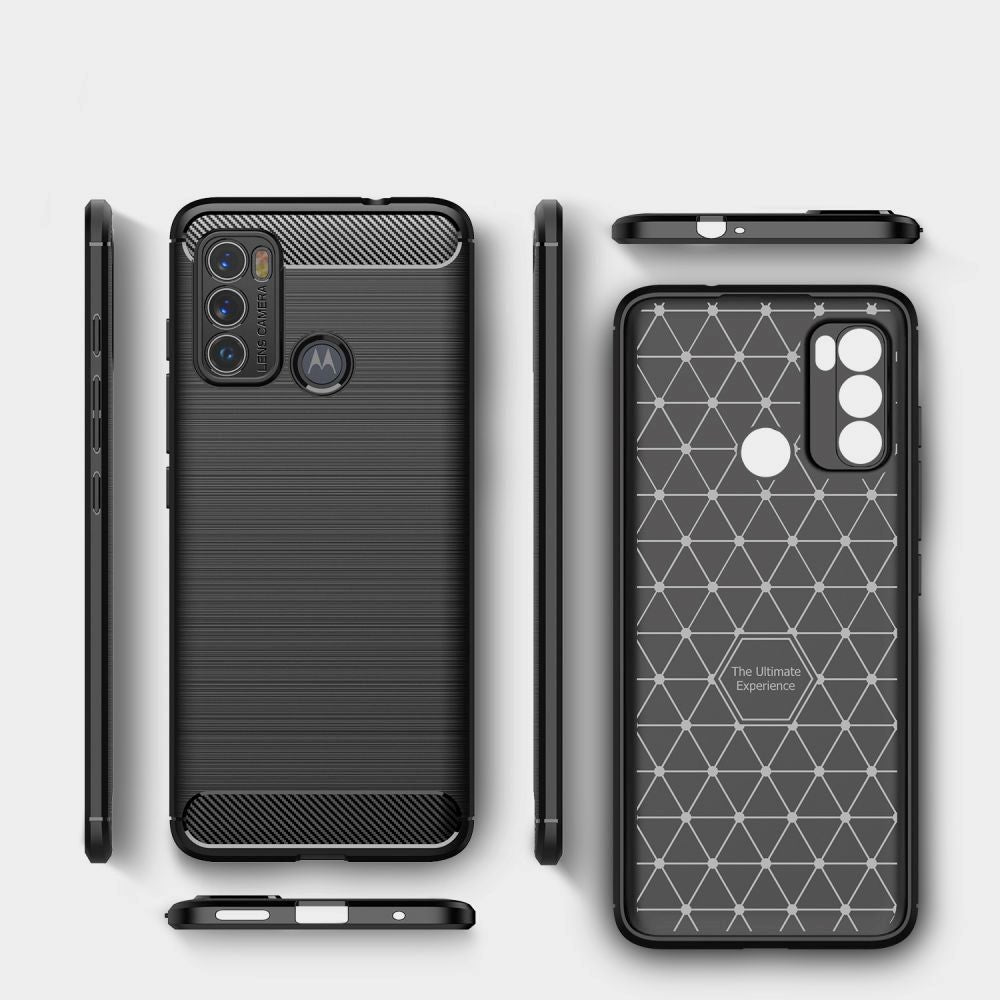 Motorola Moto G60 Tech-Protect Fleksibelt Plast Carbon Deksel - Svart