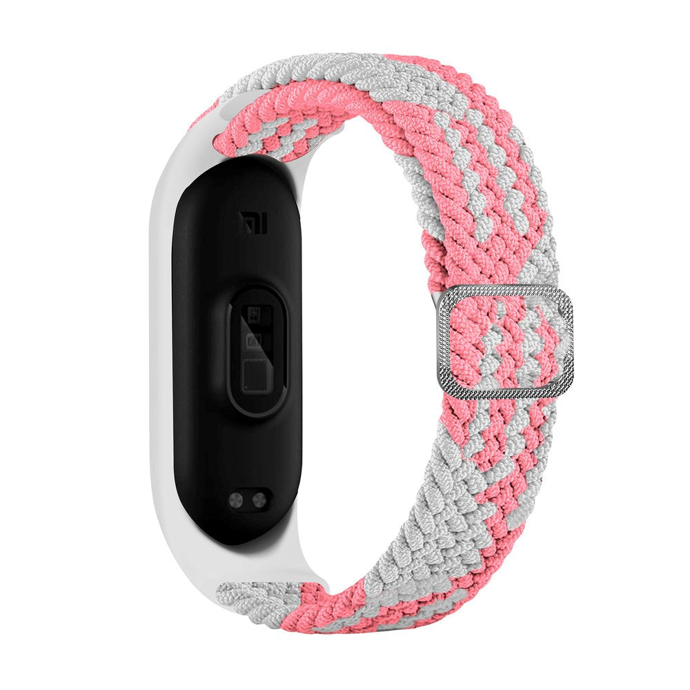 Xiaomi Mi Smart Band 5 / 6 Hurtel flettet stoffrem - Hvit / Rosa