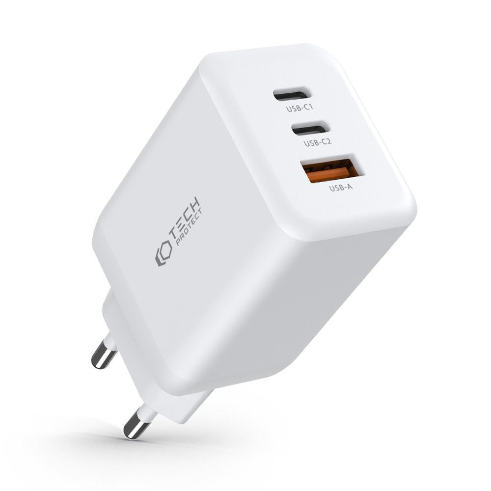 Tech-Protect NC PD 65W Vegglader med 2 x USB-C og 1 x USB-A - Hvit