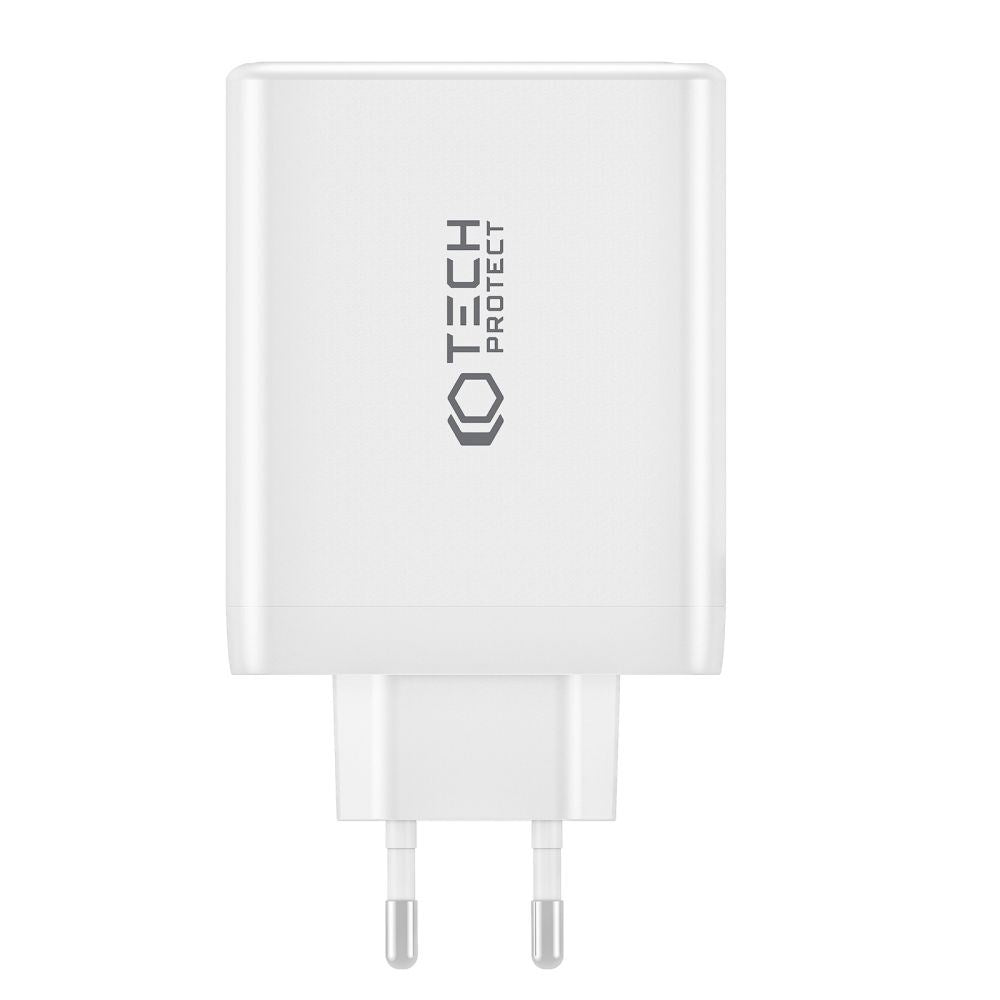 Tech-Protect Network PD GaN 100W Vegglader med 3 x USB-C og 1 x USB-A - Hvit