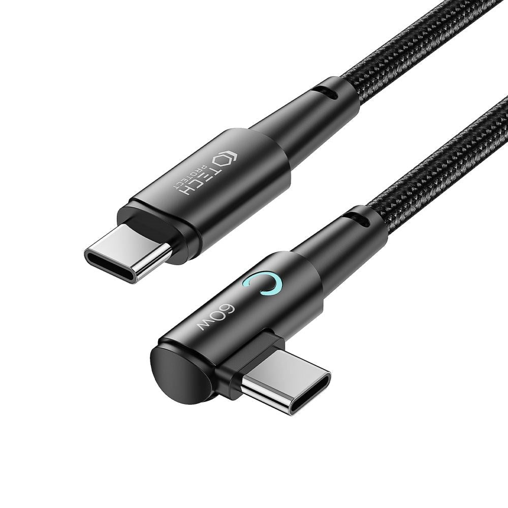 Tech-Protect Ultraboost Vinklet USB-C til USB-C Kabel 60W/6A 1m - Svart