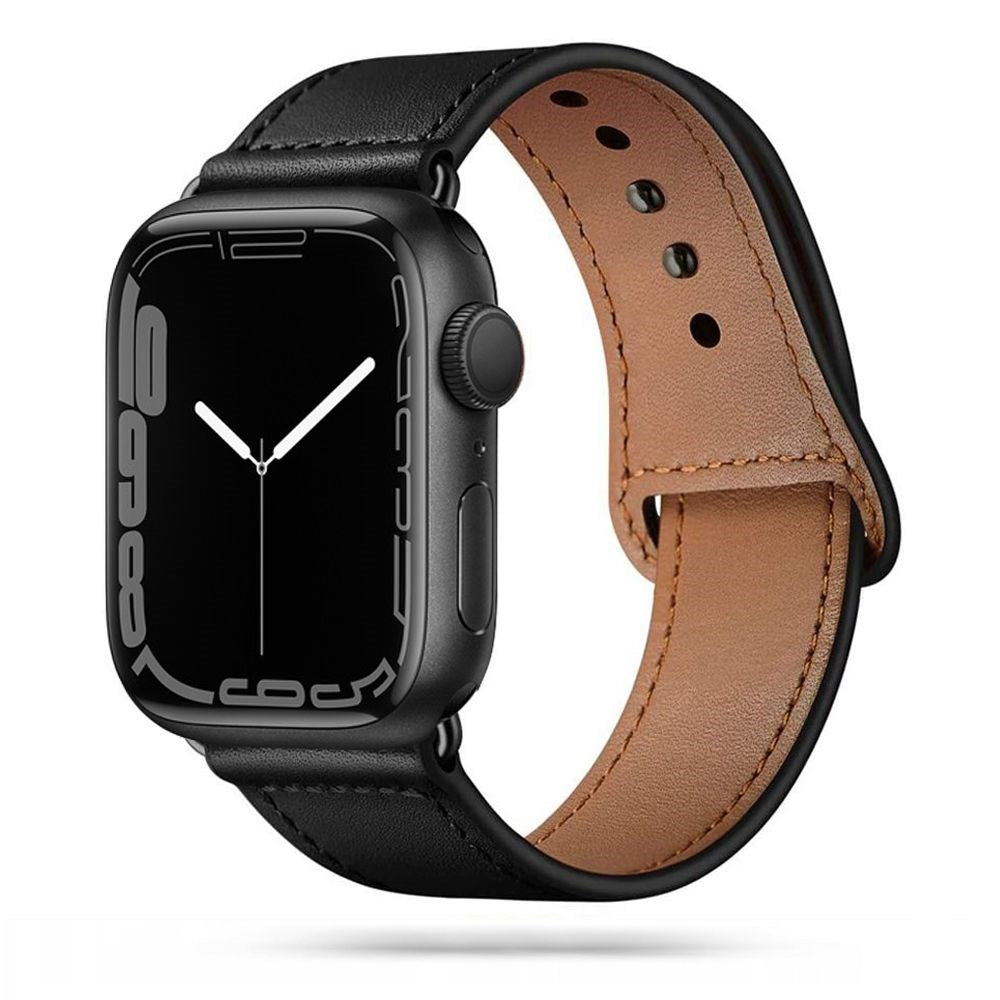 Apple Watch (42/44/SE/45/46/49mm) Tech-Protect LEATHERFIT PU Skinn Rem - Svart