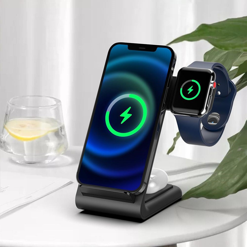 Tech-Protect A20 3-in-1 Trådløs Ladestasjon - 15W - Apple Watch, AirPods & Smartphone - Svart