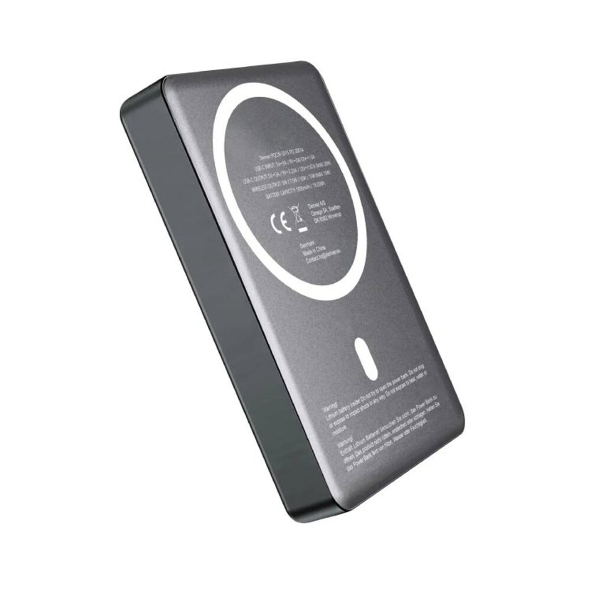 Denver PQCW-10015 Magnetisk Trådløs PowerBank - 15W / 10.000 mAh - MagSafe Kompatibel - Grå