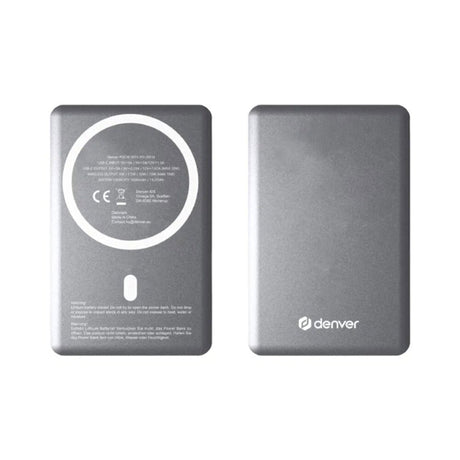 Denver PQCW-10015 Magnetisk Trådløs PowerBank - 15W / 10.000 mAh - MagSafe Kompatibel - Grå