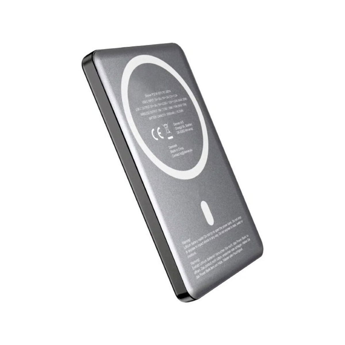 Denver PQCW-5015 15W Trådløs PowerBank - 5000 mAh - MagSafe Kompatibel - Grå