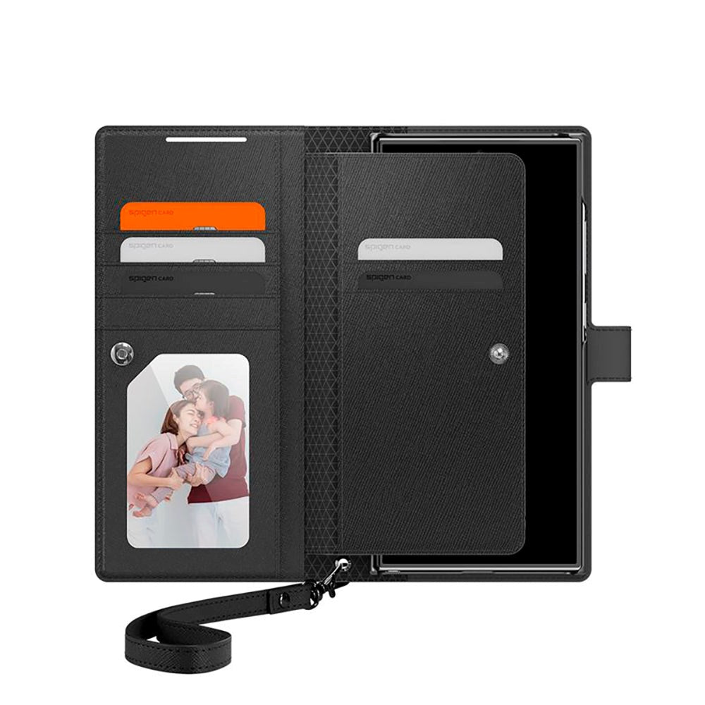 Samsung Galaxy S24 Ultra Spigen Wallet S Plus Flip Deksel - Svart