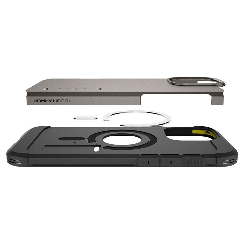 iPhone 16 Pro Max Spigen Tough Armor Deksel med Stativ - MagSafe Kompatibelt - Gunmetal