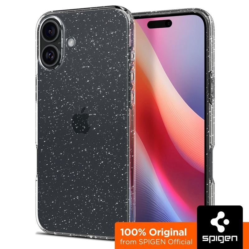 iPhone 16 Spigen Liquid Crystal Glitter Deksel - Gjennomsiktig