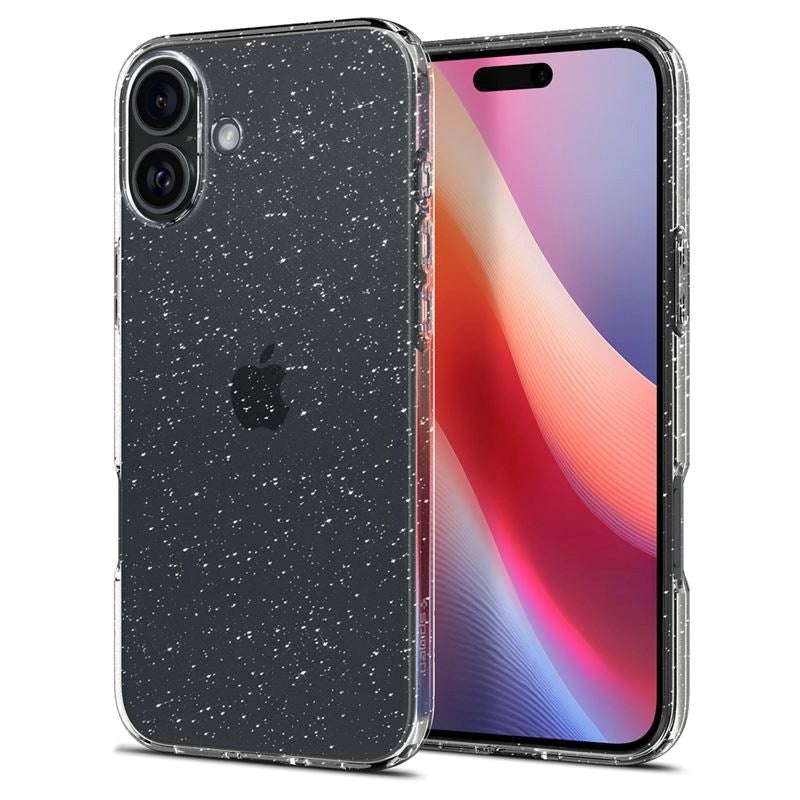 iPhone 16 Spigen Liquid Crystal Glitter Deksel - Gjennomsiktig