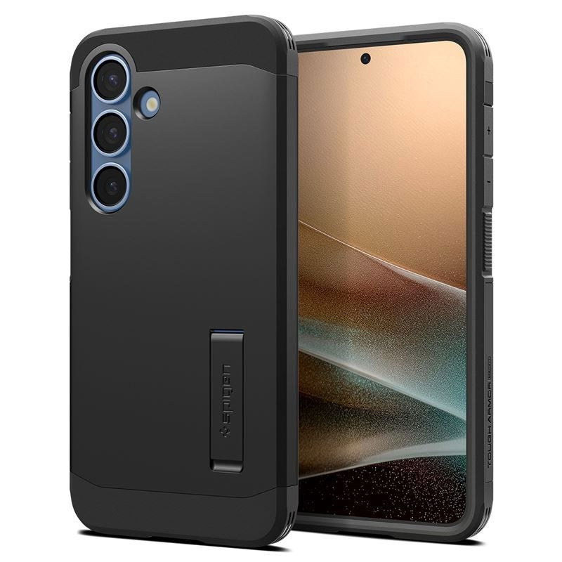 Samsung Galaxy S25 Spigen Tough Armor Hybrid Deksel m. Stativfunksjon - MagSafe Kompatibel - Svart