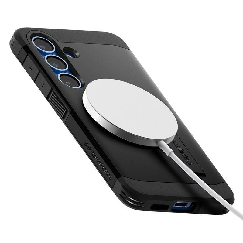 Samsung Galaxy S25 Spigen Tough Armor Hybrid Deksel m. Stativfunksjon - MagSafe Kompatibel - Svart