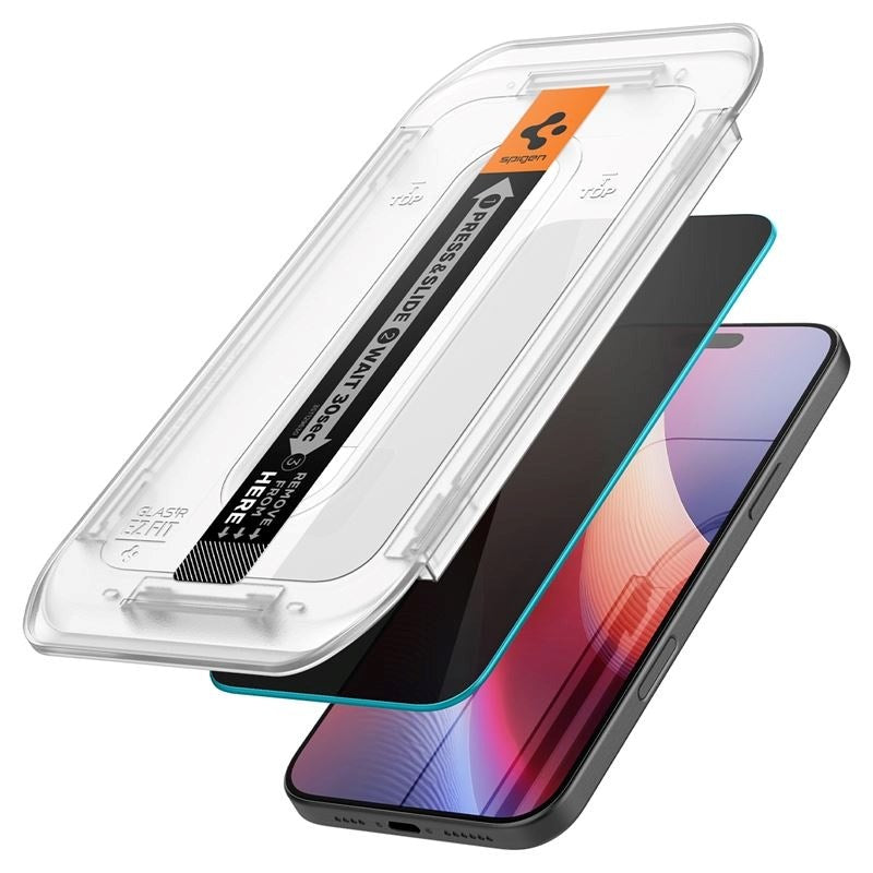 iPhone 16 Pro Max Spigen EZ Fit Glas.tR Skjermbeskytter - Privacy Filter - Case Friendly - Gjennomsiktig