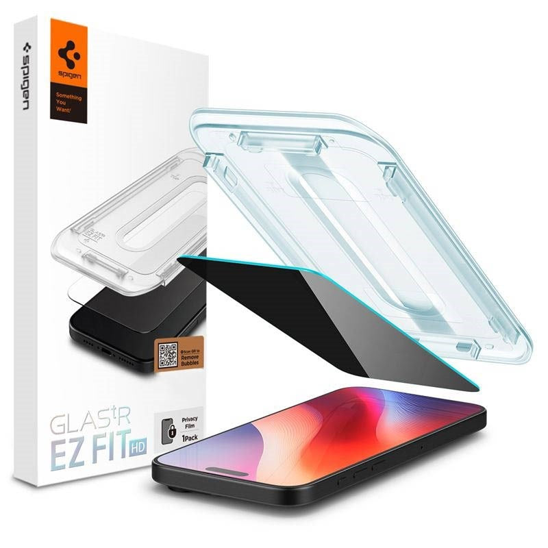 iPhone 16 Pro Spigen EZ Fit Glas.tR Skjermbeskytter - Privacy Filter - Case Friendly - Gjennomsiktig