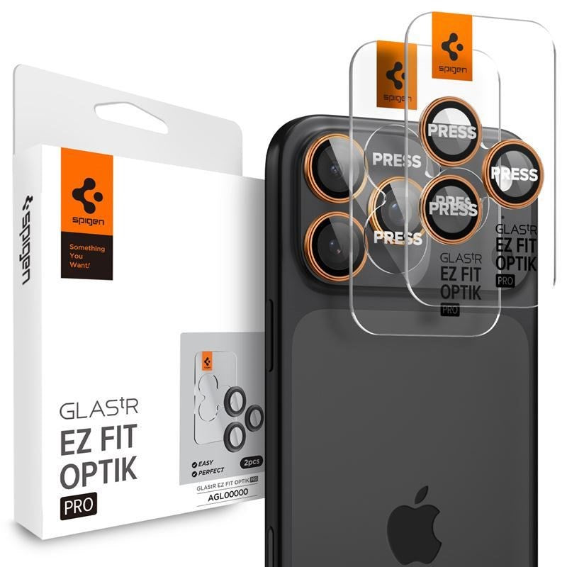 iPhone 17 Pro / 17 Pro Max / 16 Pro / 16 Pro Max / 15 Pro / 15 Pro Max / 14 Pro / 14 Pro Max Spigen Glass tR EZ Fit Optik Pro Kameralinsebeskyttelsesglass - 2 stk - Oransje