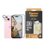 iPhone 15 PanzerGlass 3-i-1 Bundle m. EasyAligner - Skjermbeskyttelse (UWF) / Deksel / Kamerabeskyttelse - Gjennomsiktig / Svart