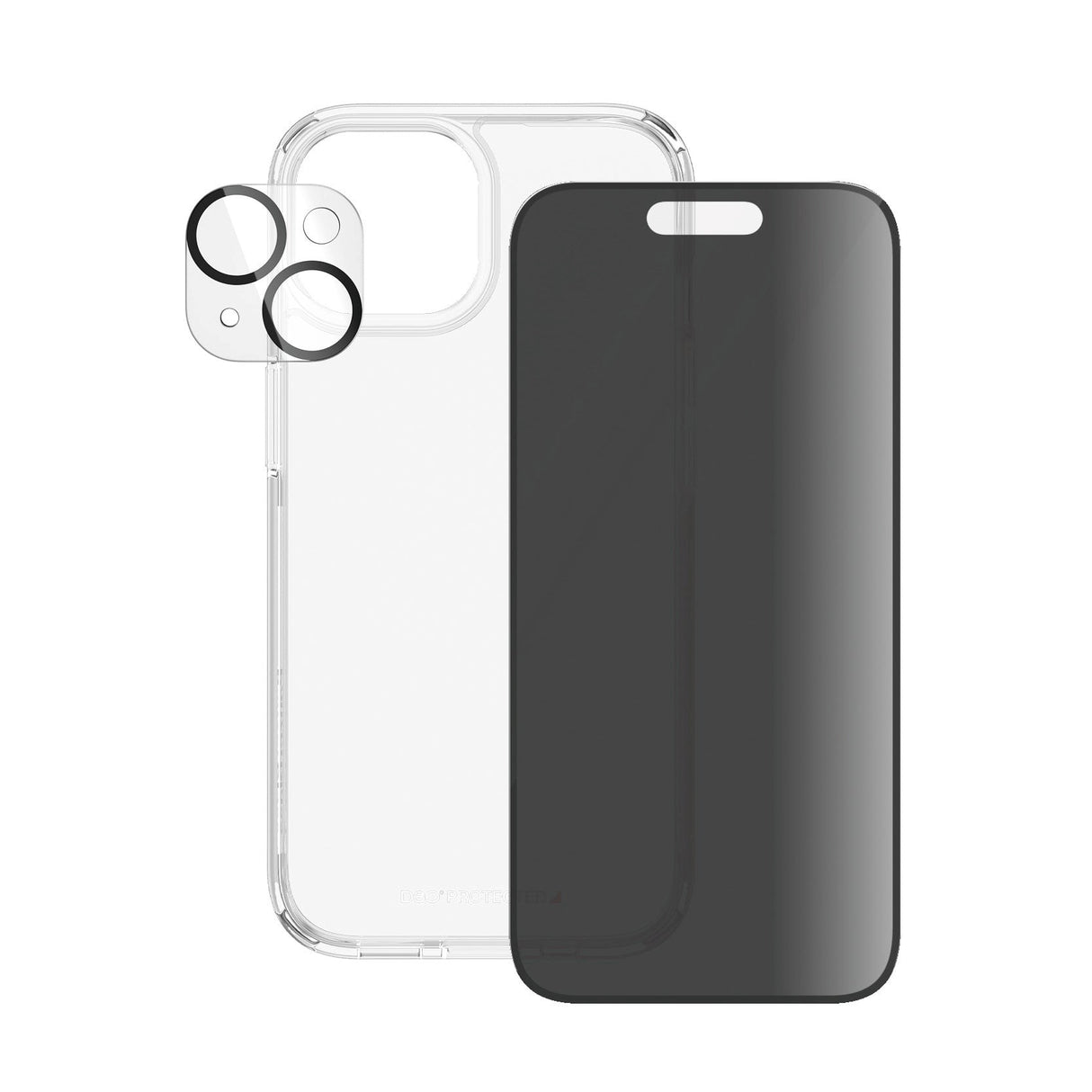 iPhone 15 PanzerGlass 3-i-1 Bundle m. EasyAligner - Privacy Skjermbeskyttelse (UWF) / Deksel / Kamerabeskyttelse - Gjennomsiktig / Svart