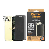 iPhone 15 Plus PanzerGlass 3-i-1 Bundle m. EasyAligner - Privacy Skjermbeskyttelse (UWF) / Deksel / Kamerabeskyttelse - Gjennomsiktig / Svart