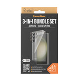 Samsung Galaxy S24 Ultra PanzerGlass 3-i-1-Bundle m. EasyAligner - Skjermbeskyttelse (UWF) / D3O Bio Hardcase-deksel / Hoops Kamerabeskyttelse - Gjennomsiktig / Svart