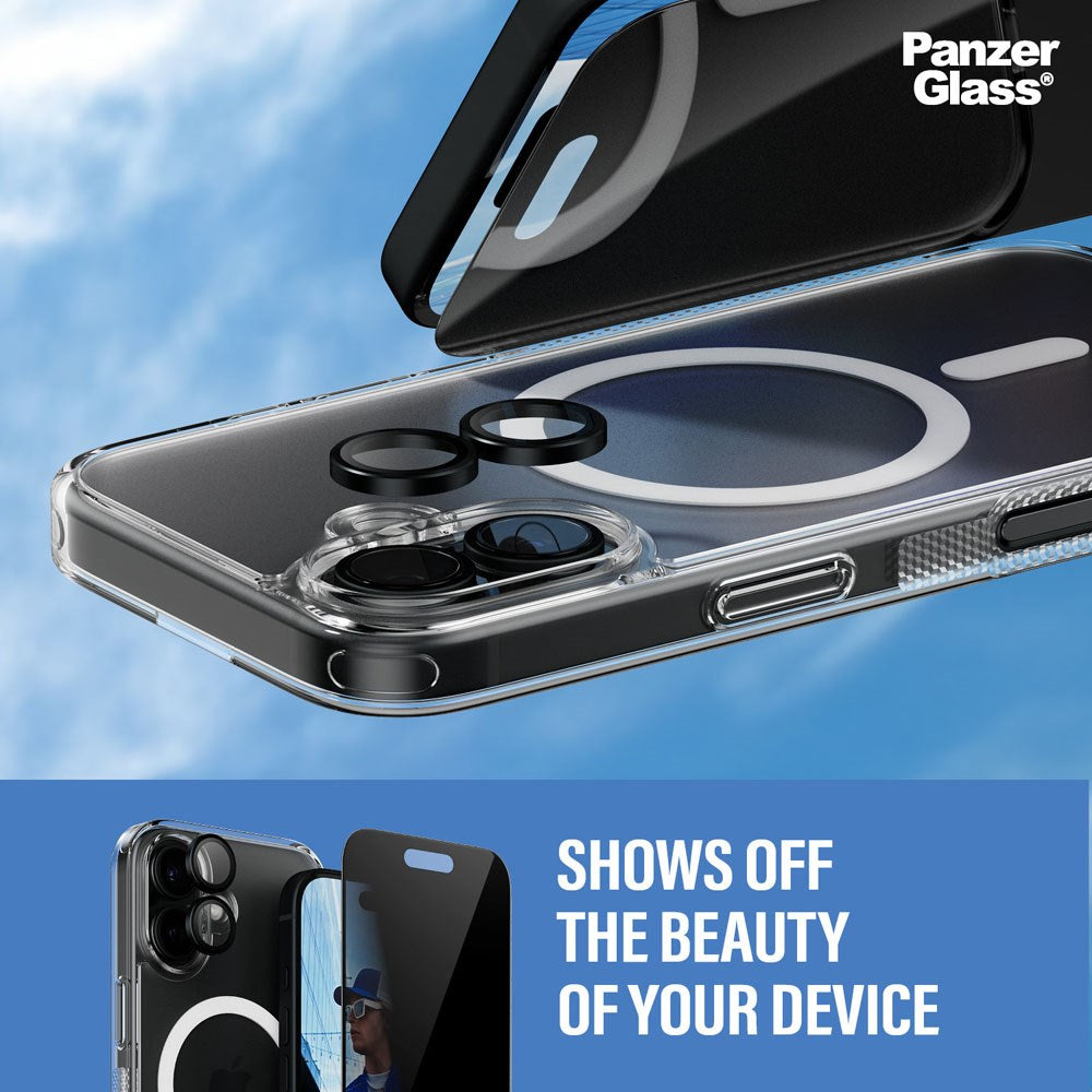 iPhone 16 PanzerGlass 3-i-1 Bundle m. EasyAligner - Privacy Skjermbeskyttelse (UWF) / Deksel / Kamerabeskyttelse - Gjennomsiktig / Svart