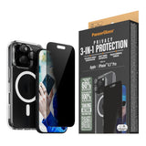 iPhone 16 Pro PanzerGlass 3-i-1 Bundle m. EasyAligner - Privacy Skjermbeskyttelse (UWF) / Deksel / Kamerabeskyttelse - Gjennomsiktig / Svart
