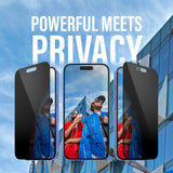 iPhone 16 Pro PanzerGlass 3-i-1 Bundle m. EasyAligner - Privacy Skjermbeskyttelse (UWF) / Deksel / Kamerabeskyttelse - Gjennomsiktig / Svart
