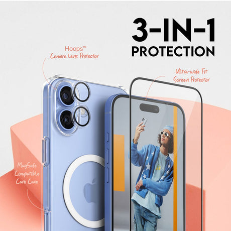CARE By PanzerGlass iPhone 16 Plus 3-i-1 FLAGSHIP MagSafe Bundle - Skjermbeskyttelse (UWF) / Deksel / Kamerabeskyttelse - Gjennomsiktig / Hvit