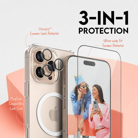 CARE By PanzerGlass iPhone 16 Pro Max 3-i-1 FLAGSHIP MagSafe Bundle - Skjermbeskyttelse (UWF) / Deksel / Kamerabeskyttelse - Gjennomsiktig / Hvit