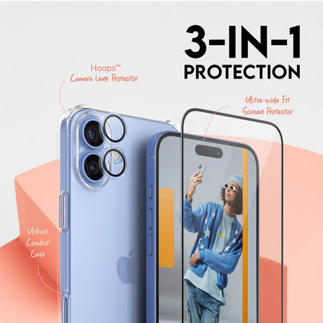 CARE By PanzerGlass iPhone 16 Plus 3-i-1 FLAGSHIP Bundle - Skjermbeskyttelse (UWF) / Deksel / Kamerabeskyttelse - Gjennomsiktig