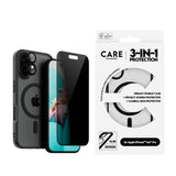 CARE By PanzerGlass iPhone 16 3-i-1 FLAGSHIP MagSafe Bundle - Privacy Skjermbeskyttelse (UWF) / Deksel / Kamerabeskyttelse - Gjennomsiktig / Svart