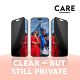 CARE By PanzerGlass iPhone 16 3-i-1 FLAGSHIP MagSafe Bundle - Privacy Skjermbeskyttelse (UWF) / Deksel / Kamerabeskyttelse - Gjennomsiktig / Svart