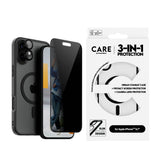 CARE By PanzerGlass iPhone 16 Plus 3-i-1 FLAGSHIP MagSafe Bundle - Privacy Skjermbeskyttelse (UWF) / Deksel / Kamerabeskyttelse - Gjennomsiktig / Svart