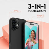 CARE By PanzerGlass iPhone 16 3-i-1 FASHION Bundle - Skjermbeskyttelse (UWF) / Deksel / Kamerabeskyttelse - Gjennomsiktig / Svart