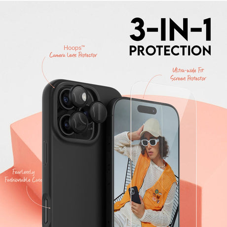 CARE By PanzerGlass iPhone 16 Pro 3-i-1 FASHION Bundle - Skjermbeskyttelse (UWF) / Deksel / Kamerabeskyttelse - Gjennomsiktig / Svart