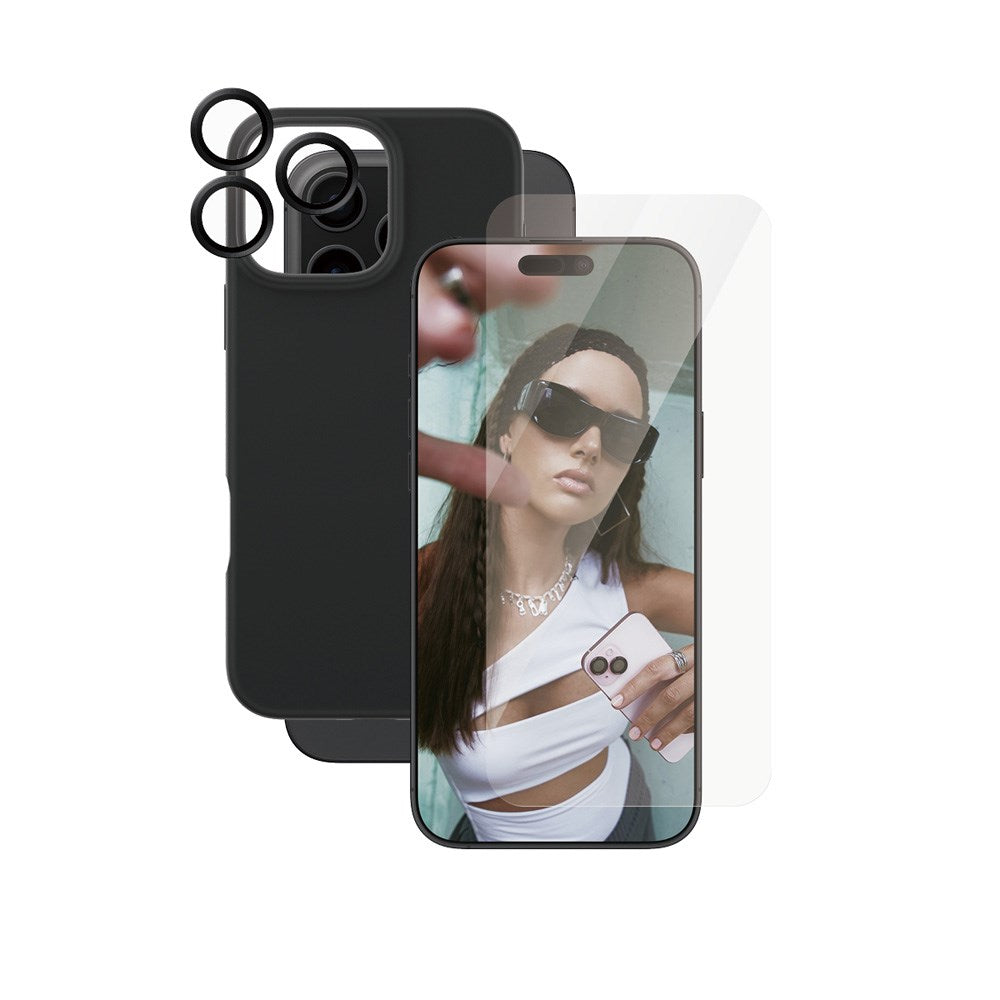 CARE By PanzerGlass iPhone 16 Pro Max 3-i-1 FASHION Bundle - Skjermbeskyttelse (UWF) / Deksel / Kamerabeskyttelse - Gjennomsiktig / Svart