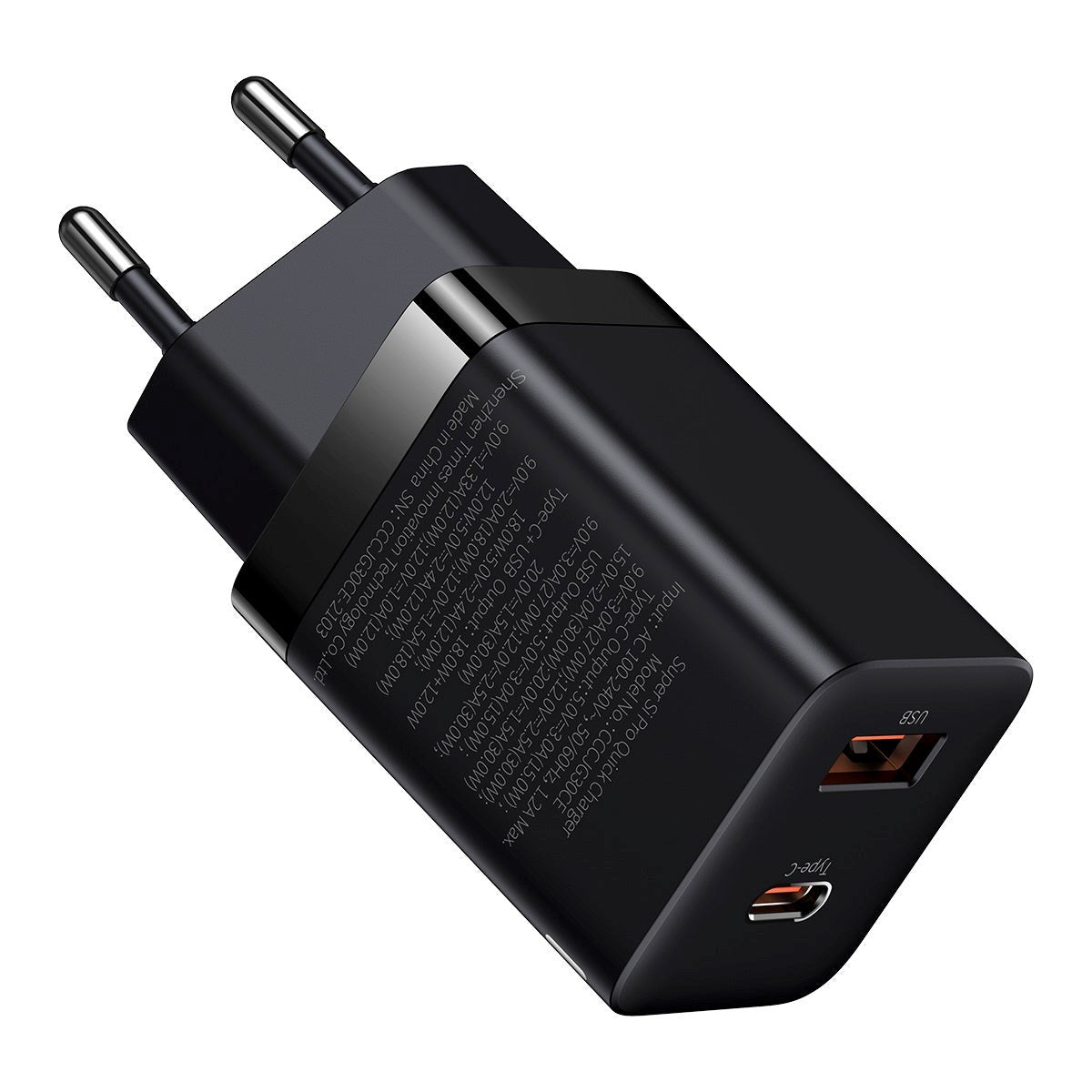 Baseus 30W Super Si Pro PD Vegglader USB-C & USB-A - Svart